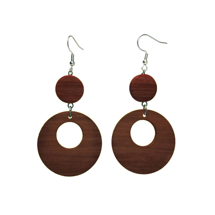 Wooden hanging ring earrings (Steel 316L)