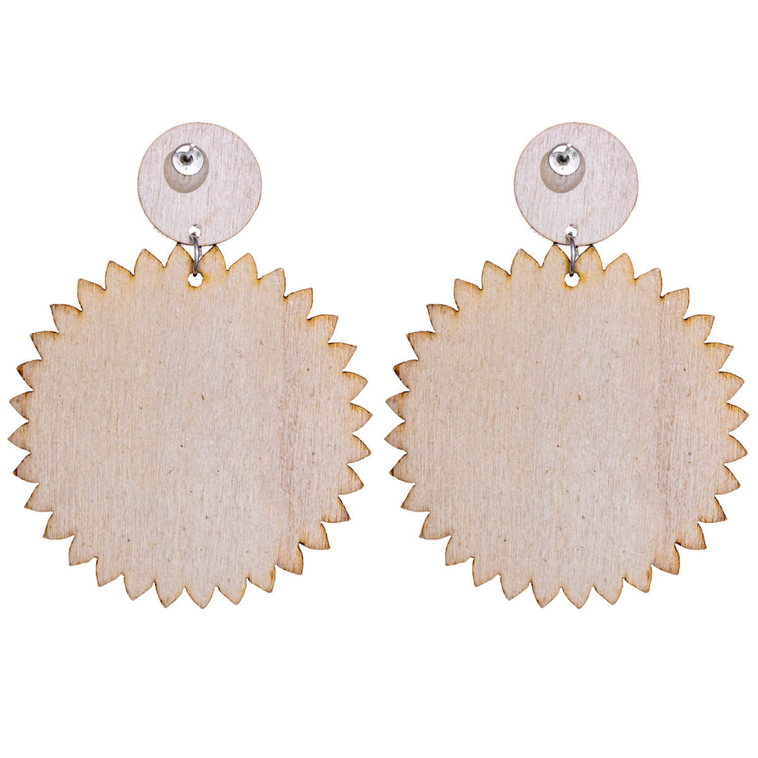 Wooden hanging earrings with fractal patterning