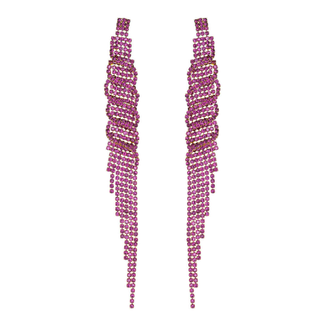 Long party earrings with hanging rhinestones