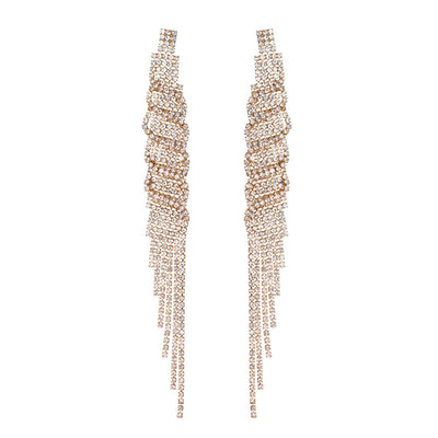 Long party earrings with hanging rhinestones