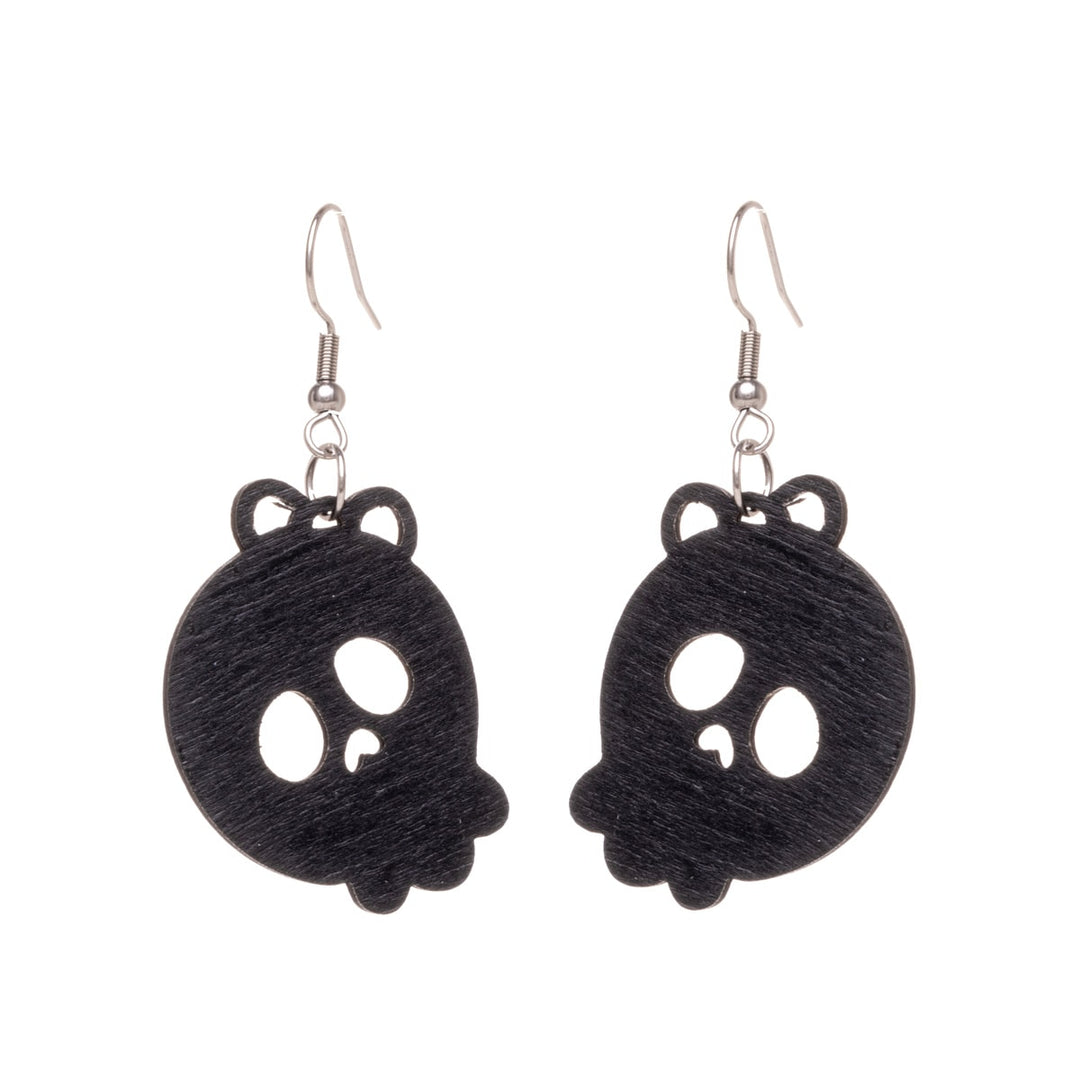 Wooden Skull Earrings Halloween Jewelry (Steel 316L)