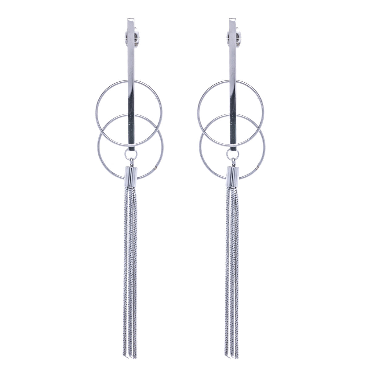 Steel pillar and tassels hanging earrings (Steel 316L)