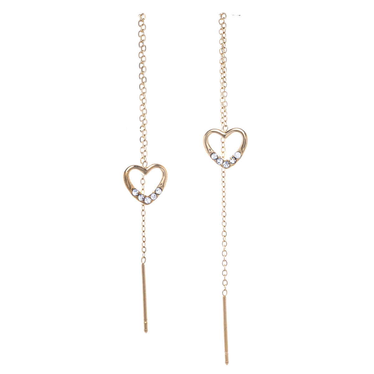 Chain earrings with glittering hearts (Steel 316L)