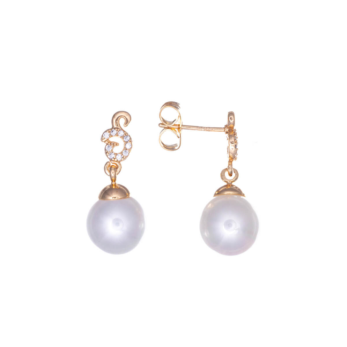 Hanging pearl earrings with zirconia stones