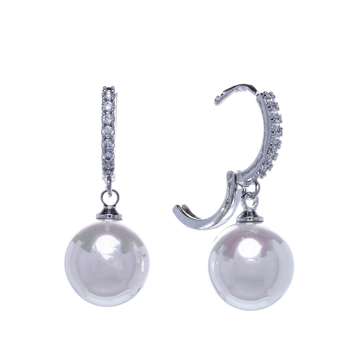 Dangling pearl earrings with zirconia earrings (12mm)