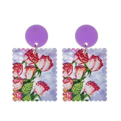 Hanging rectangular flower earrings