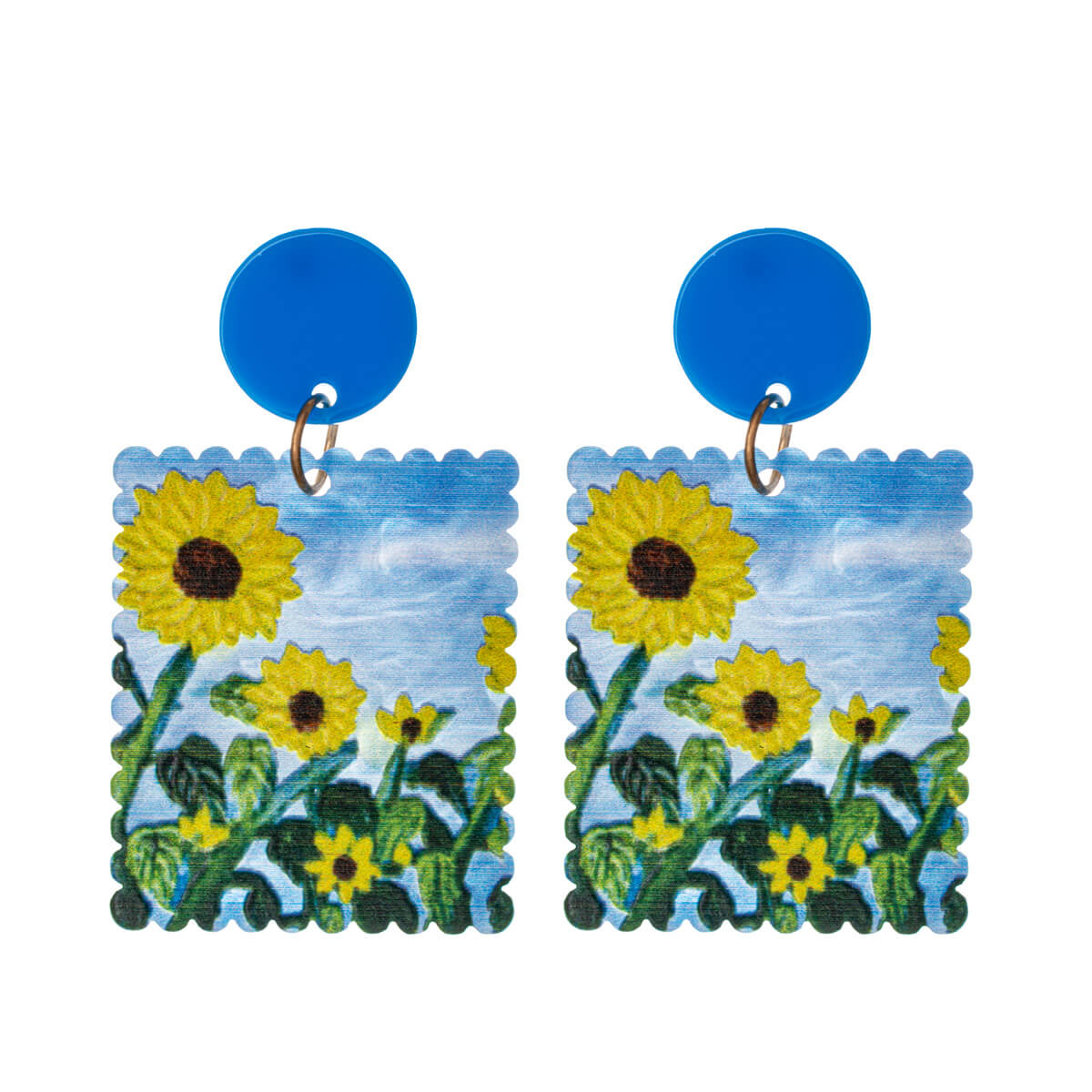 Hanging rectangular flower earrings