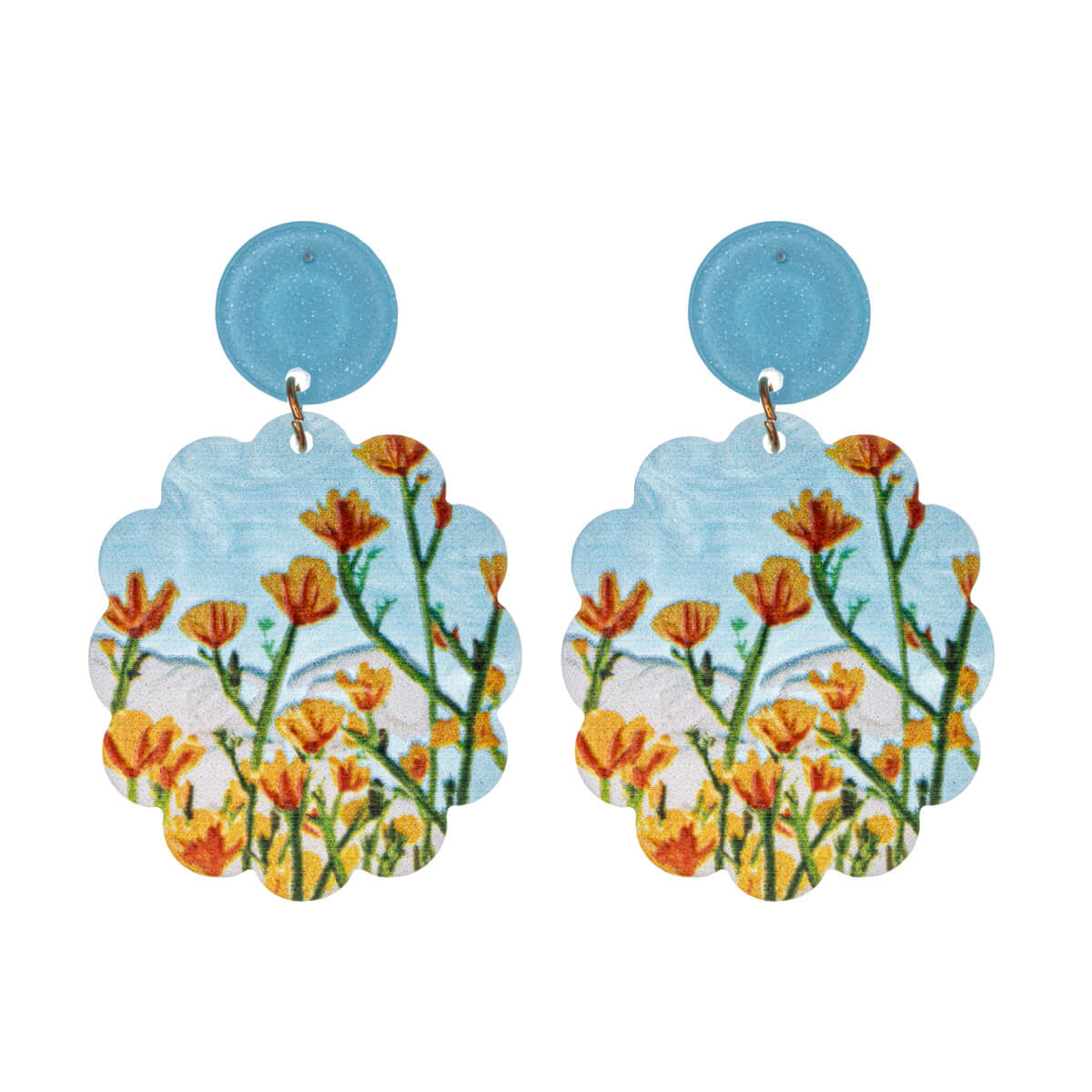 Hanging round flower earrings