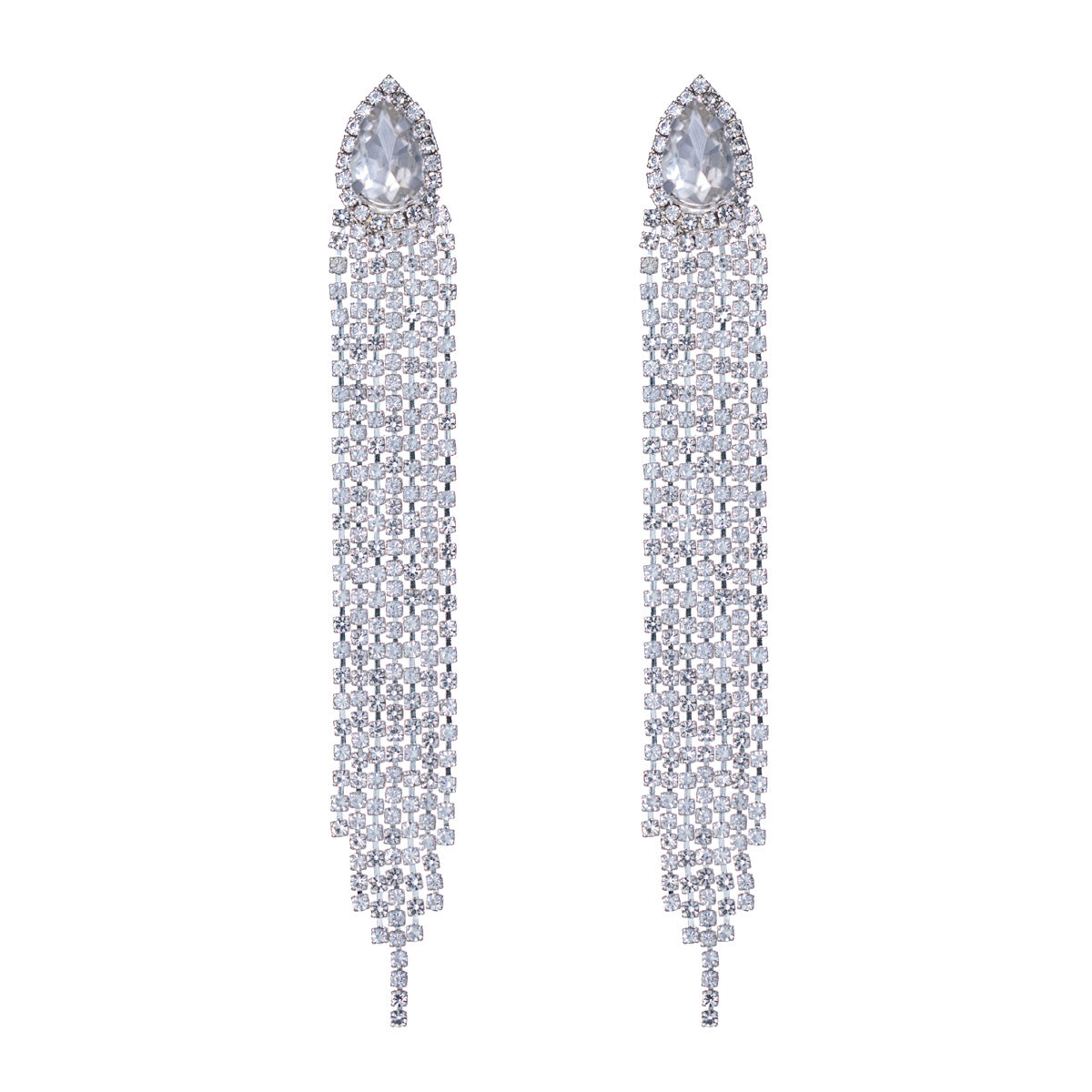 Long party earrings with hanging rhinestones