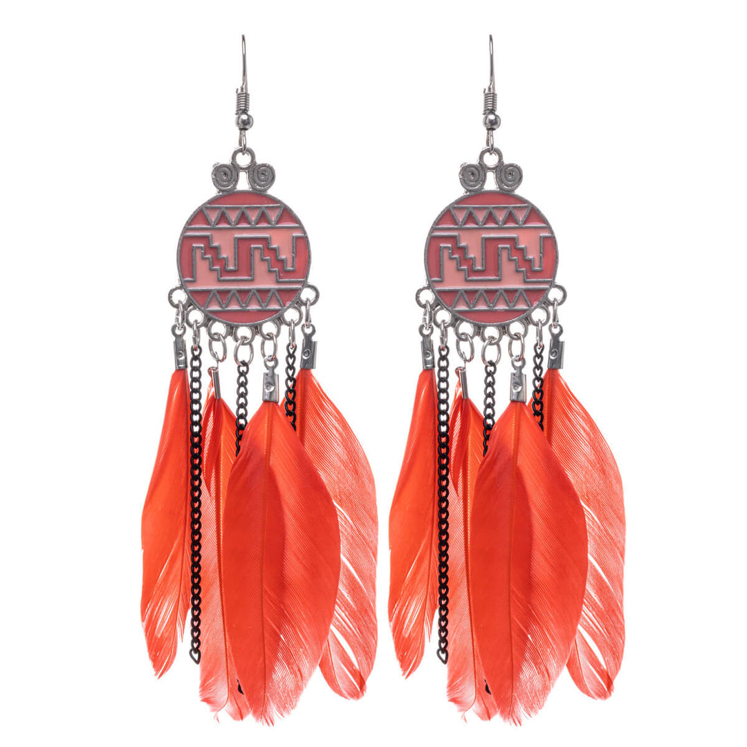 Big feather earrings with chains