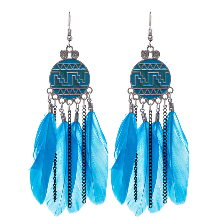 Big feather earrings with chains