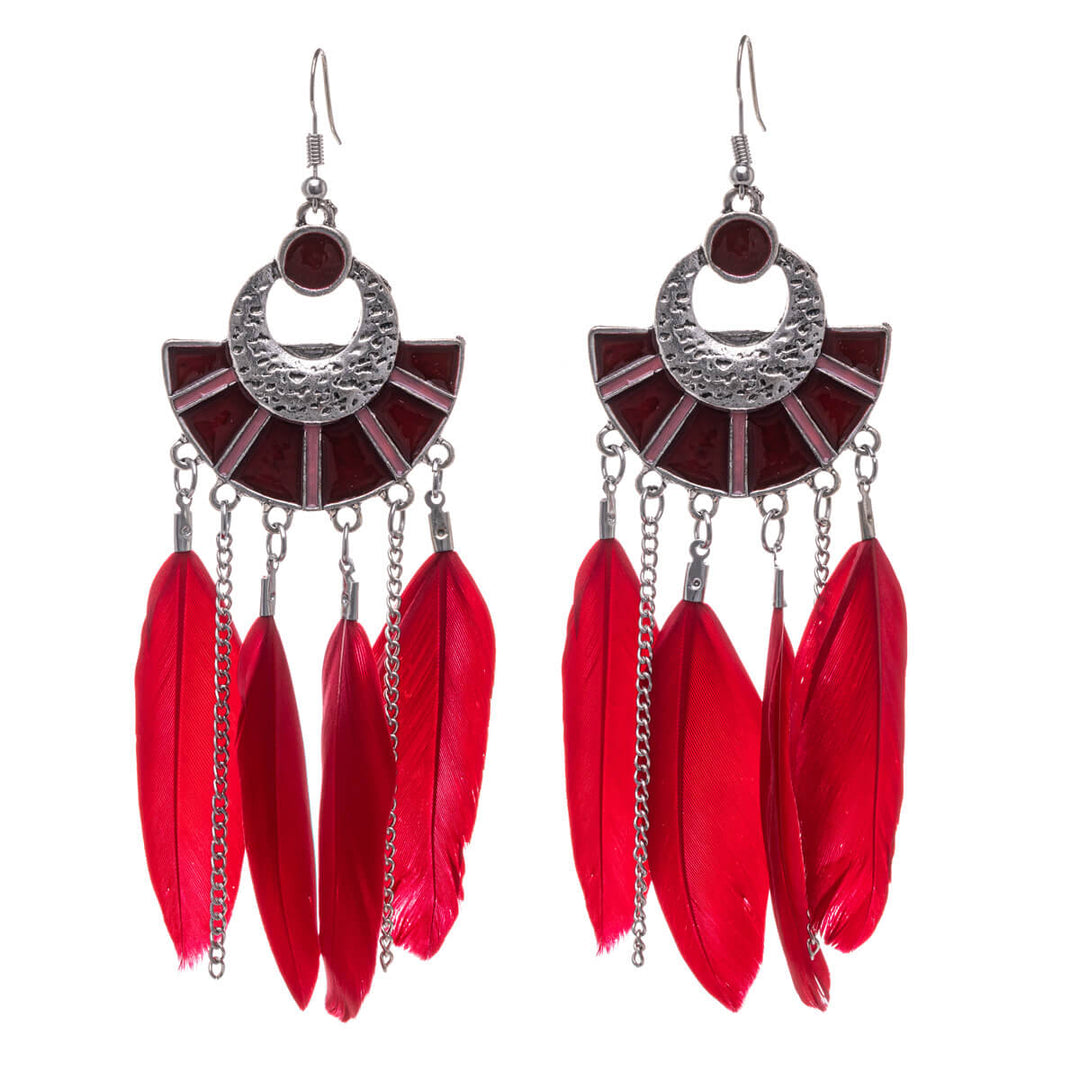 Big feather earrings with chains