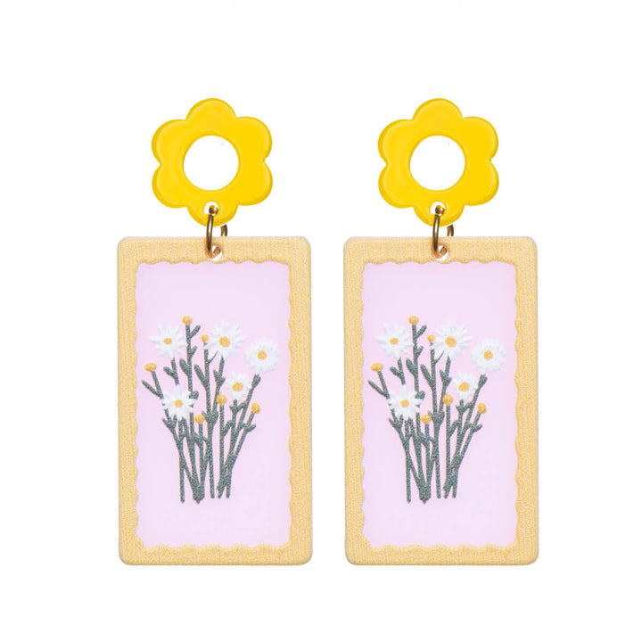 Plastic hanging flower earrings