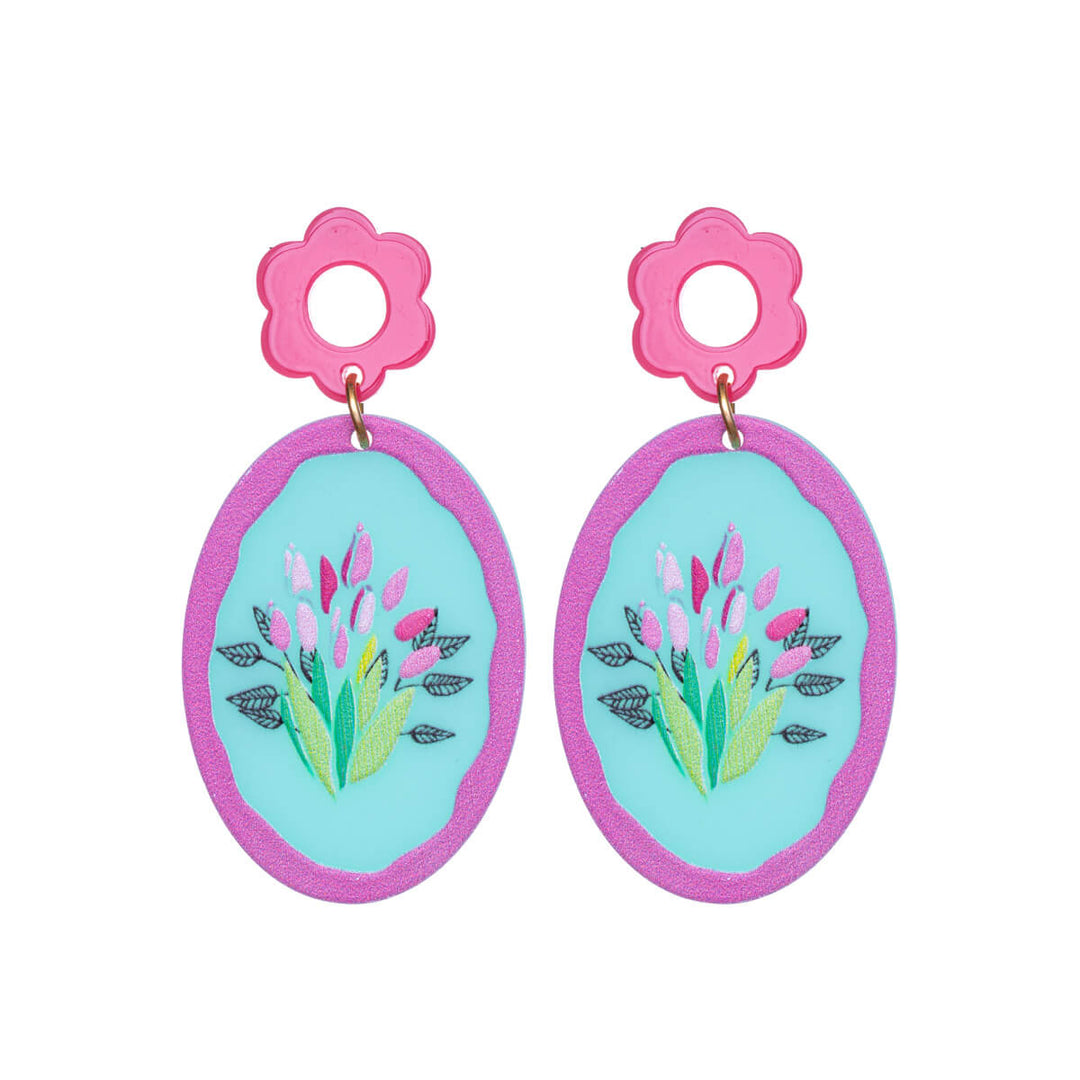 Plastic hanging flower earrings