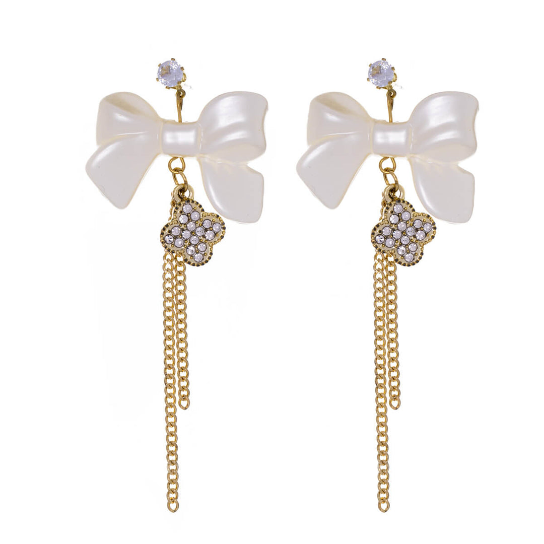 Pearl bow earrings with chains