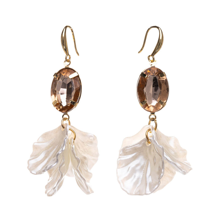 Hanging bead leaf earrings with oval stone