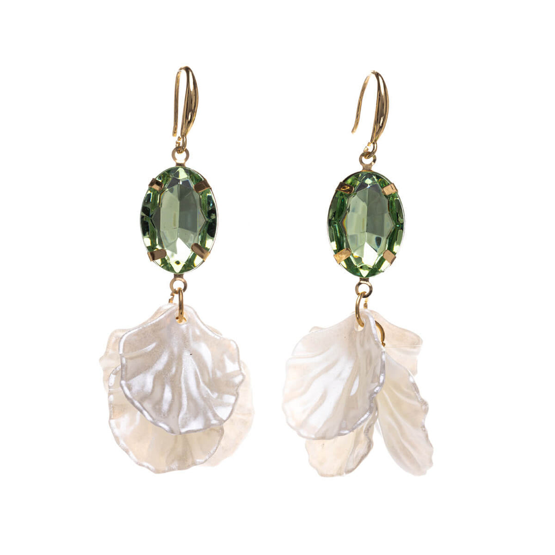 Hanging bead leaf earrings with oval stone