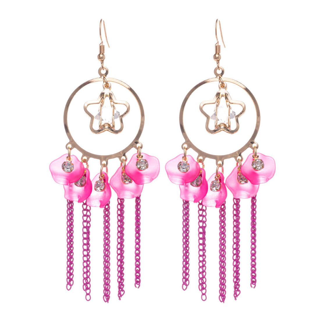 Hanging colourful flower earrings chain pendants