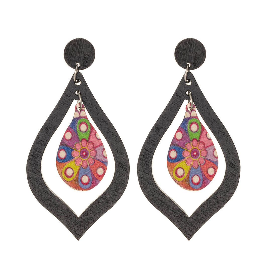 Wooden Drop earrings colourful drops