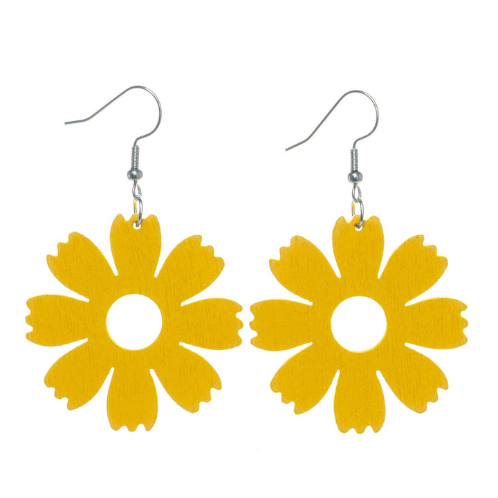yellow wooden flower earrings