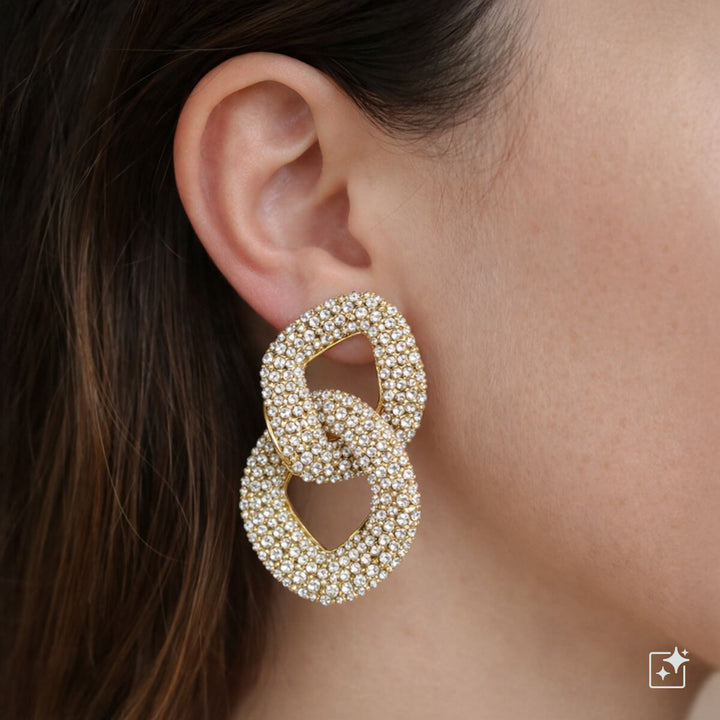 Large sparkling chain earrings with pearls