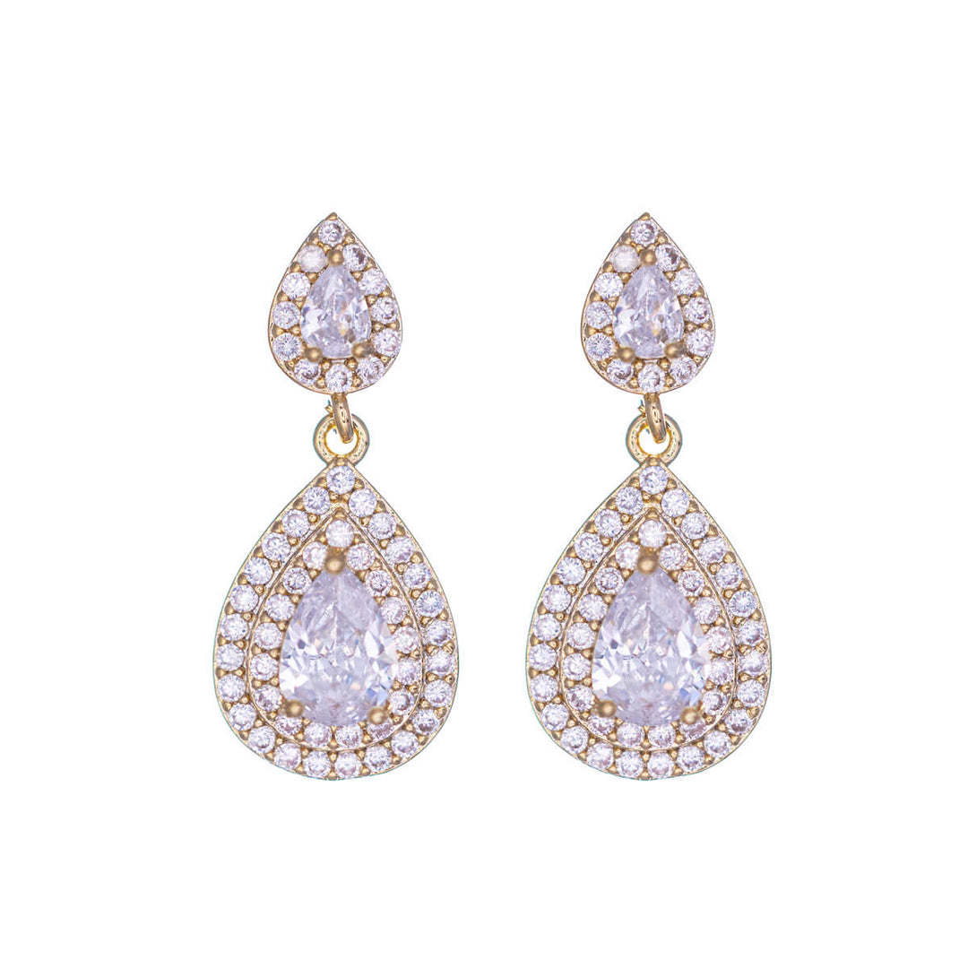 Two-piece drop zirconia earrings