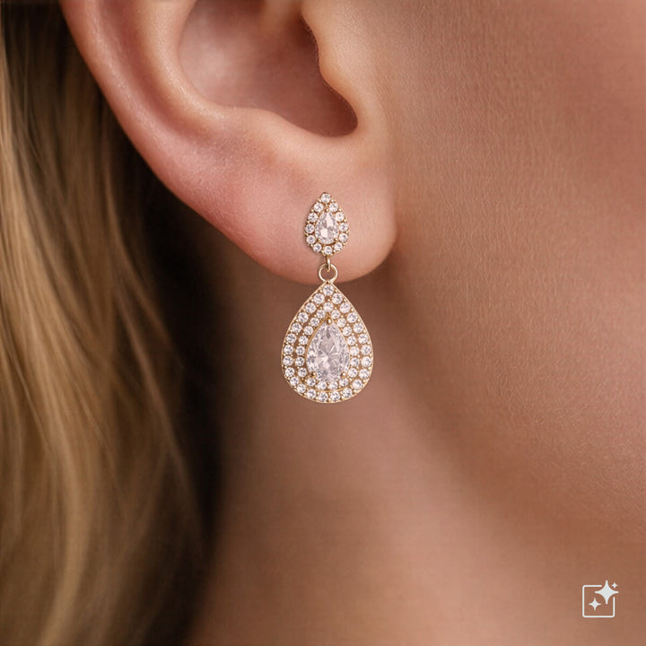 Two-piece drop zirconia earrings