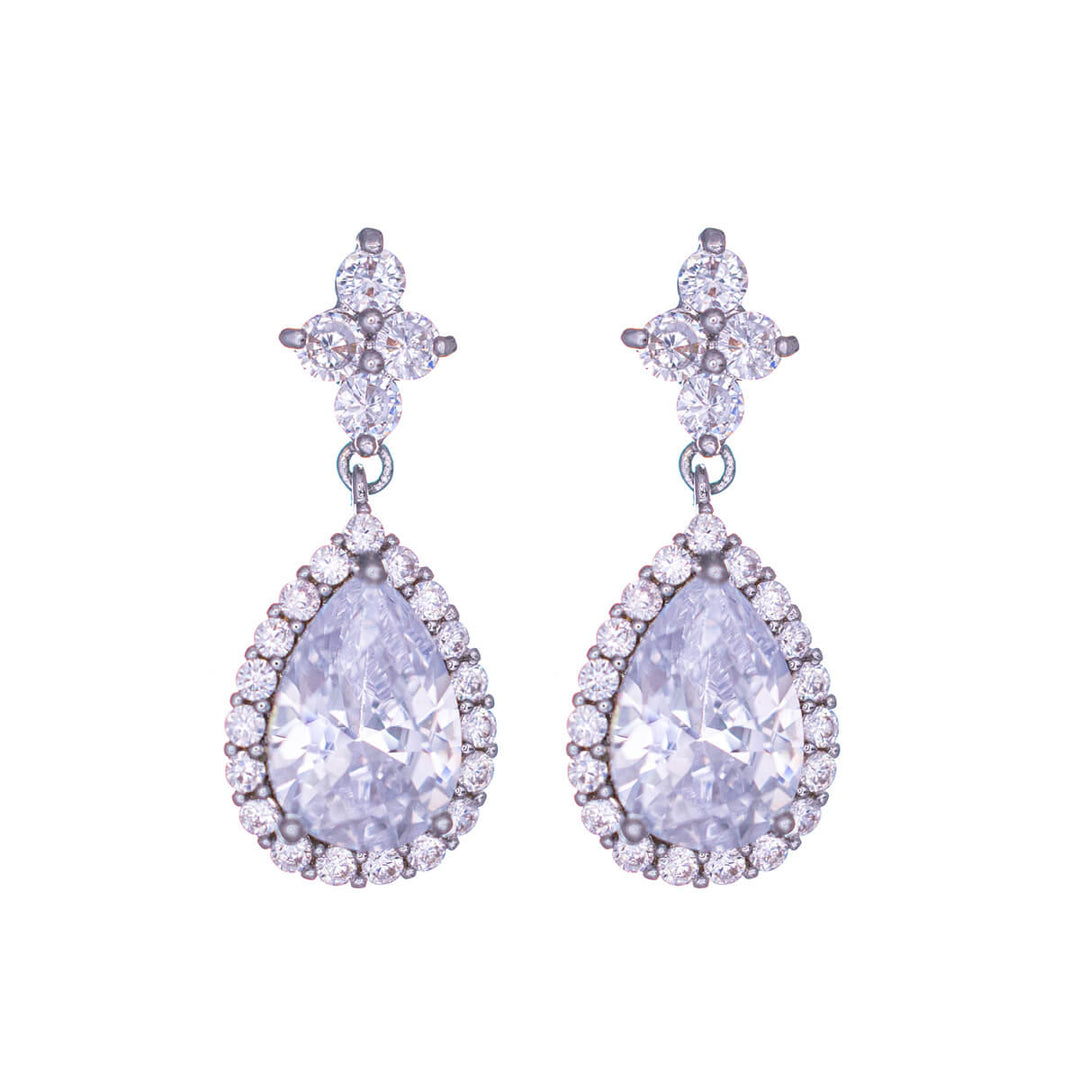 Two-piece teardrop-shaped zirconia party earrings