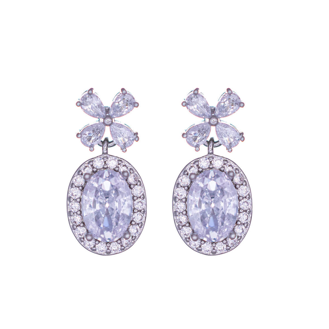 Delicate teardrop-shaped zirconia party earrings with flower top
