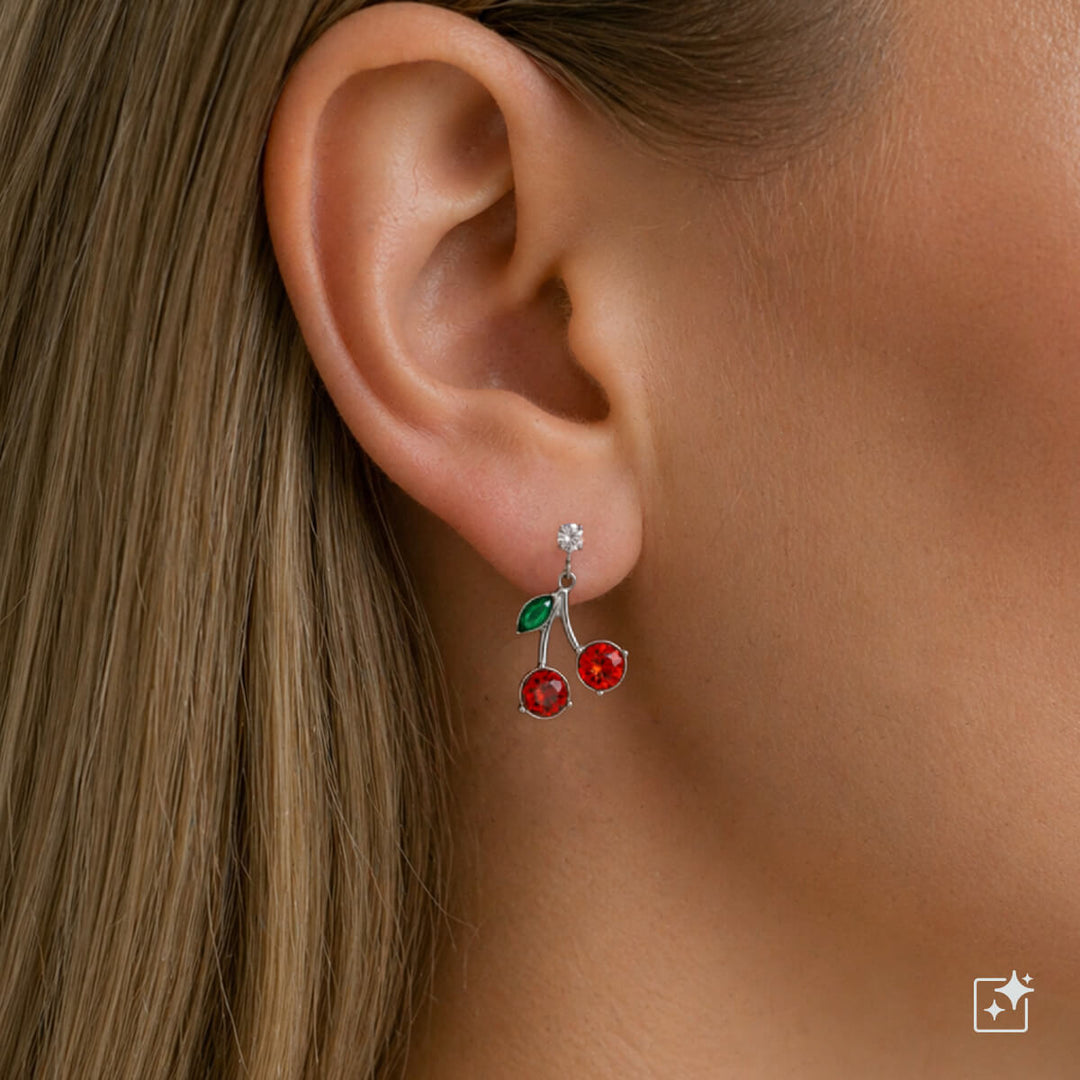 Cherry Earrings – Stainless Steel Drop earrings (316L Surgical Steel)
