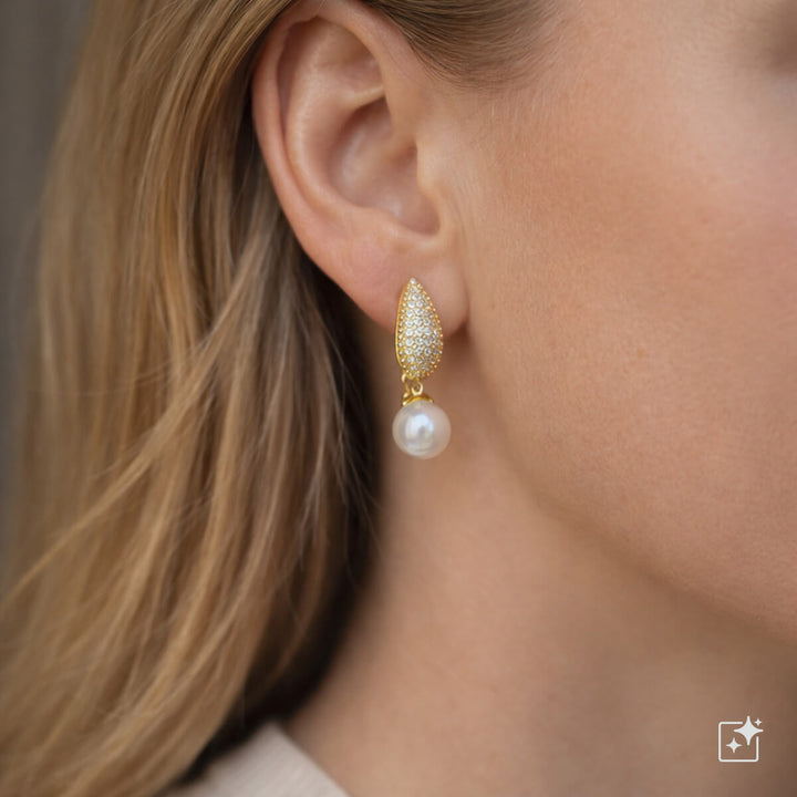Pearl and zirconia earrings – delicate dangling party earrings