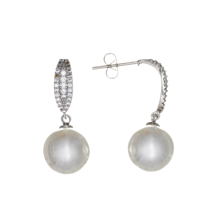 Pearl earrings with cubic zirconia – curved Drop earrings