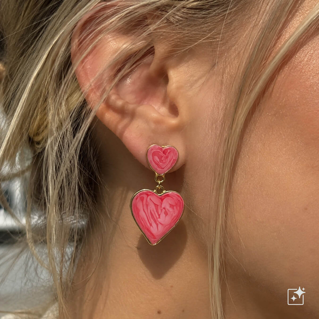 Colorful dangling heart earrings