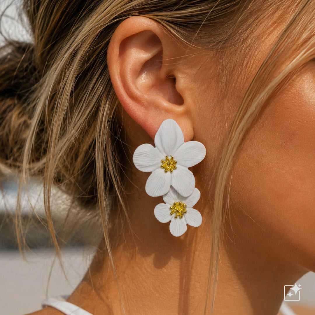 Colorful floral earrings – dangling multi-flower design (316L stainless steel)