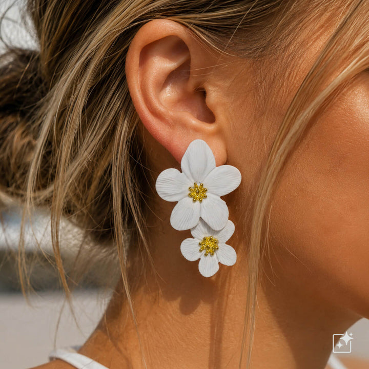 Colorful floral earrings – dangling multi-flower design (316L stainless steel)