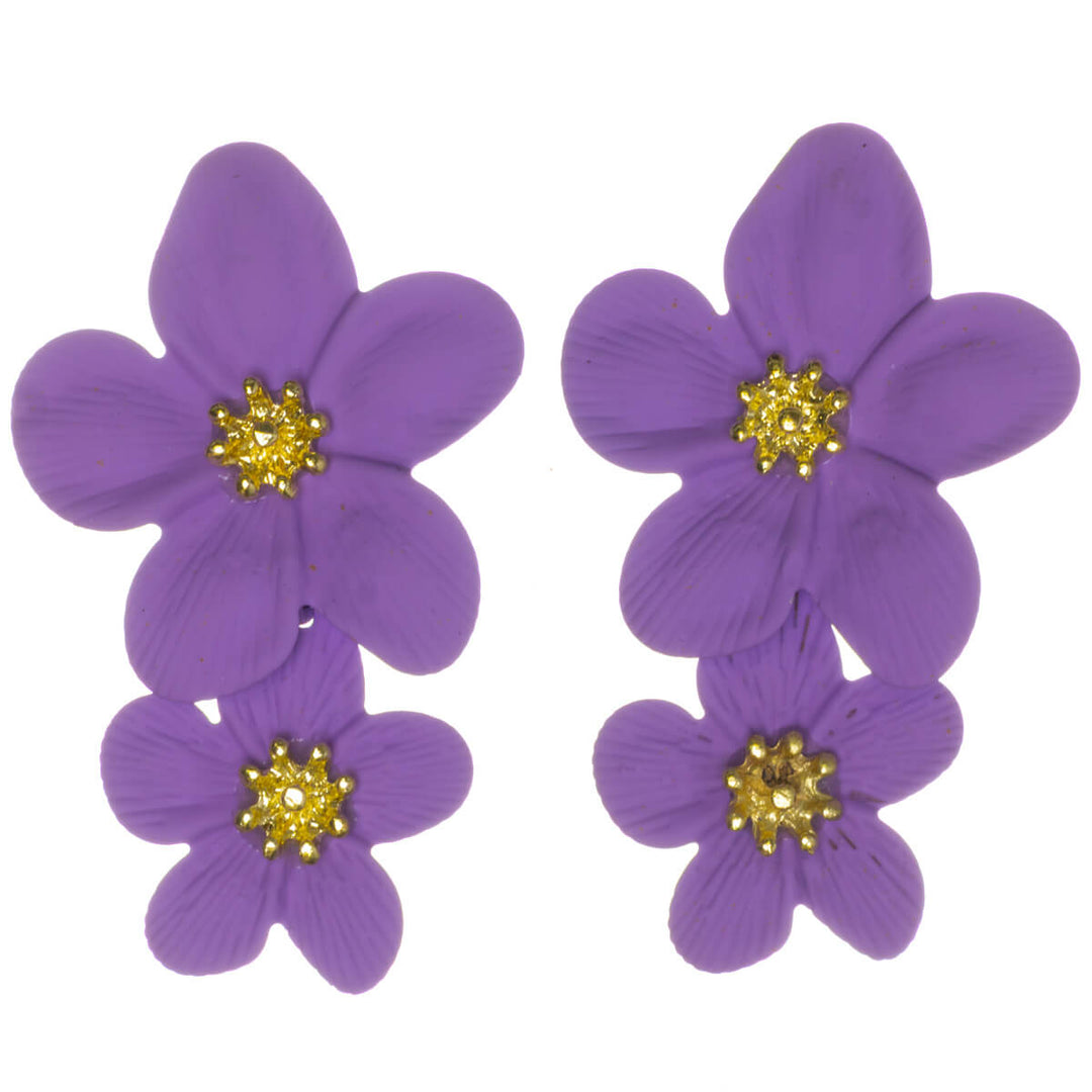 Colorful floral earrings – dangling multi-flower design (316L stainless steel)