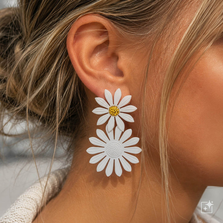 Colorful flower earrings – dangling design with narrow petals (316L stainless steel)
