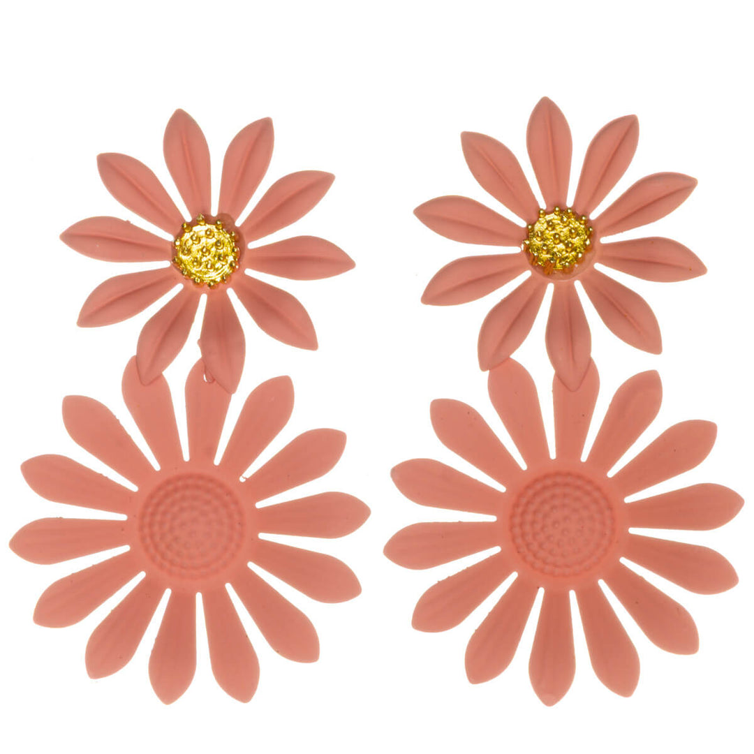 Colorful flower earrings – dangling design with narrow petals (316L stainless steel)