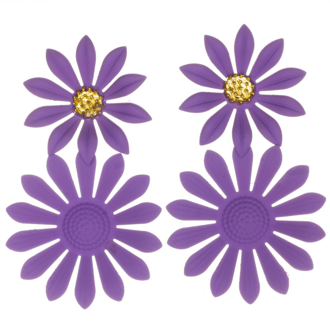 Colorful flower earrings – dangling design with narrow petals (316L stainless steel)