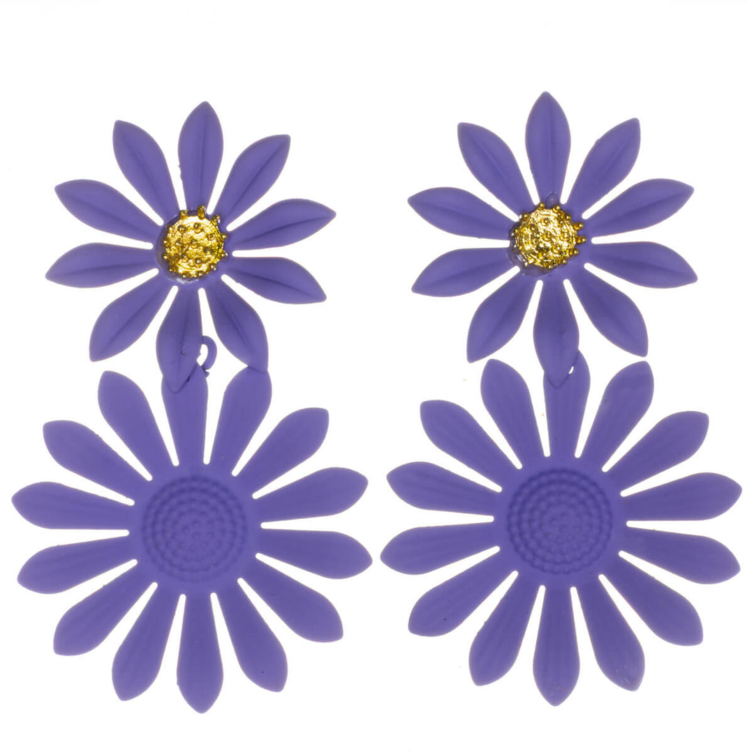 Colorful flower earrings – dangling design with narrow petals (316L stainless steel)