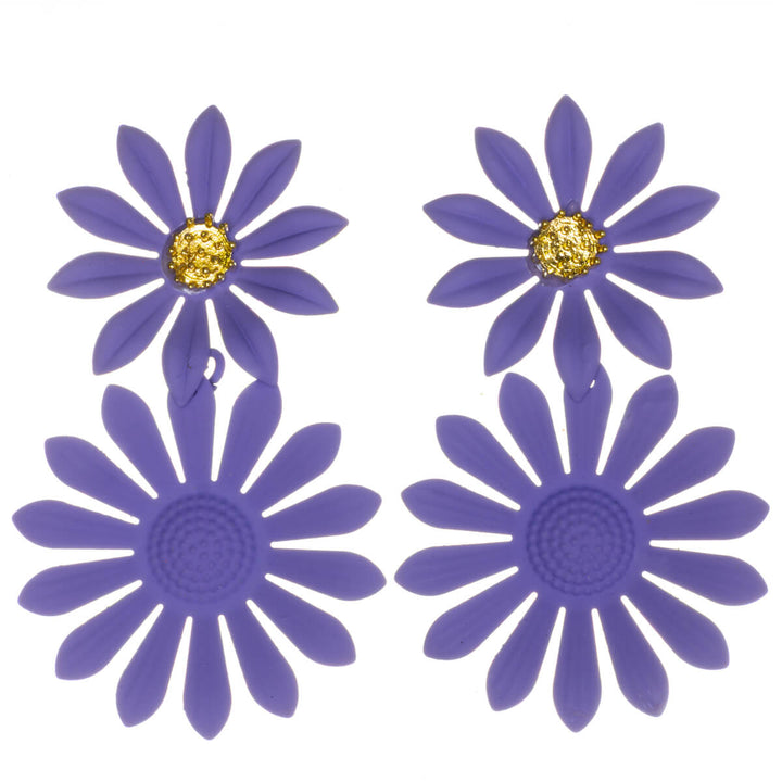 Colorful flower earrings – dangling design with narrow petals (316L stainless steel)
