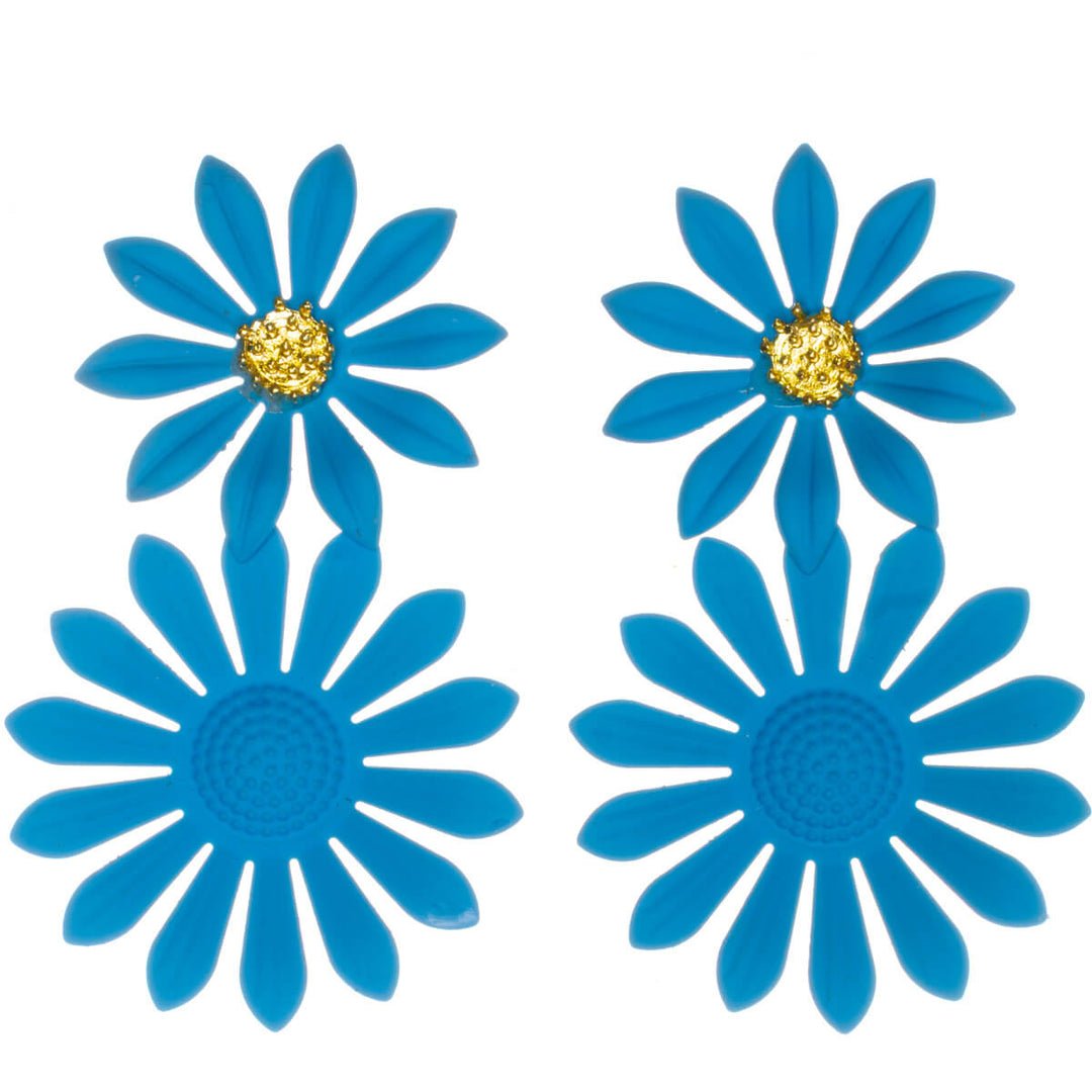 Colorful flower earrings – dangling design with narrow petals (316L stainless steel)