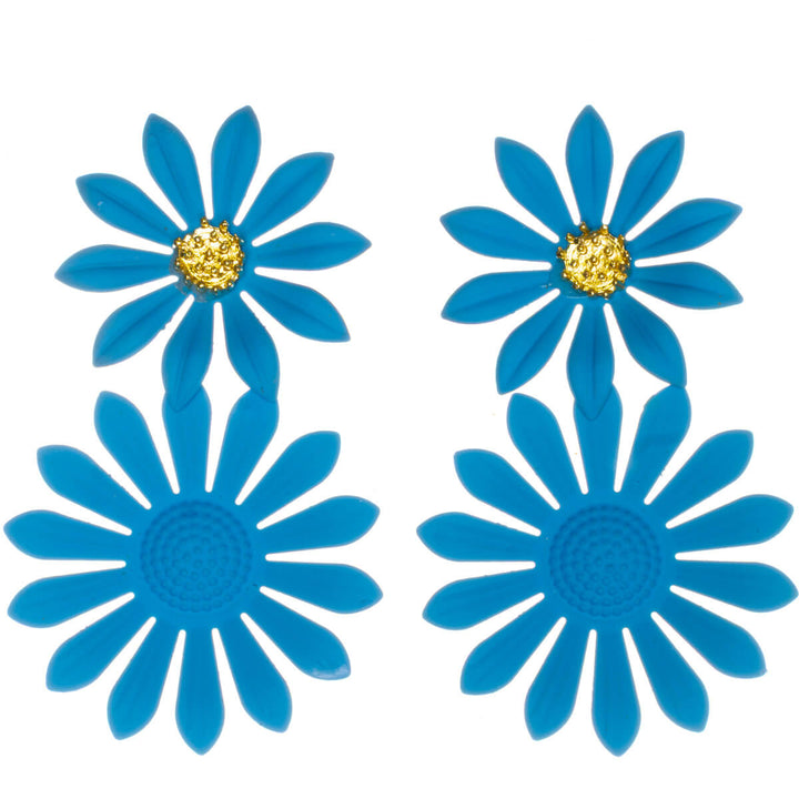 Colorful flower earrings – dangling design with narrow petals (316L stainless steel)