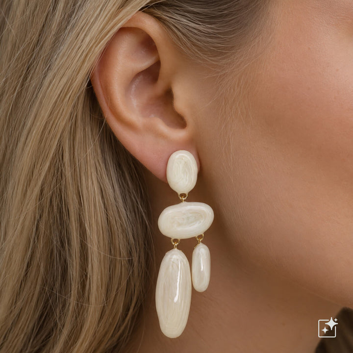 Long, white Drop earrings
