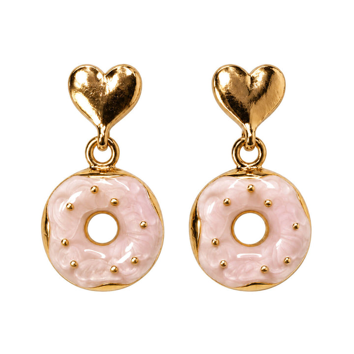 Dangling donut earrings with a heart