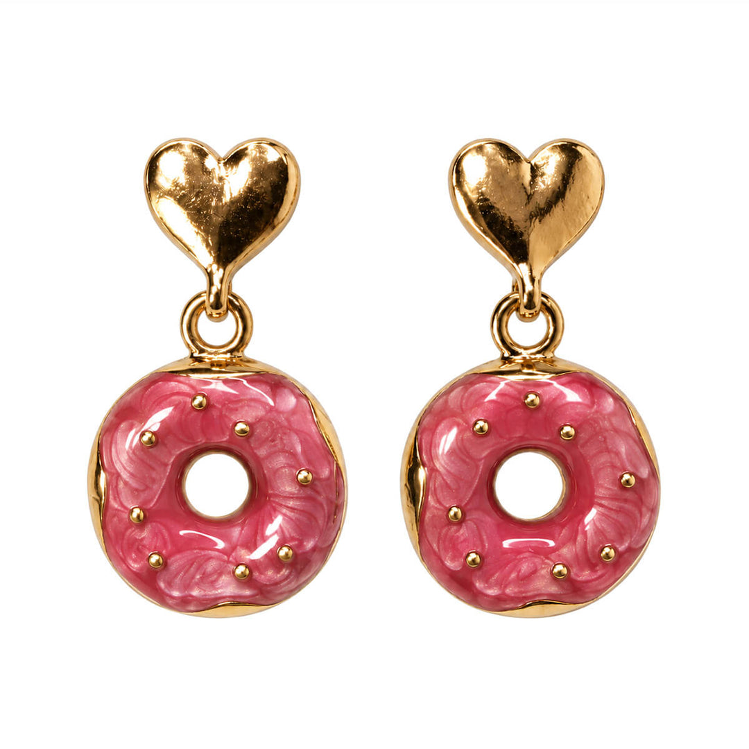Dangling donut earrings with a heart