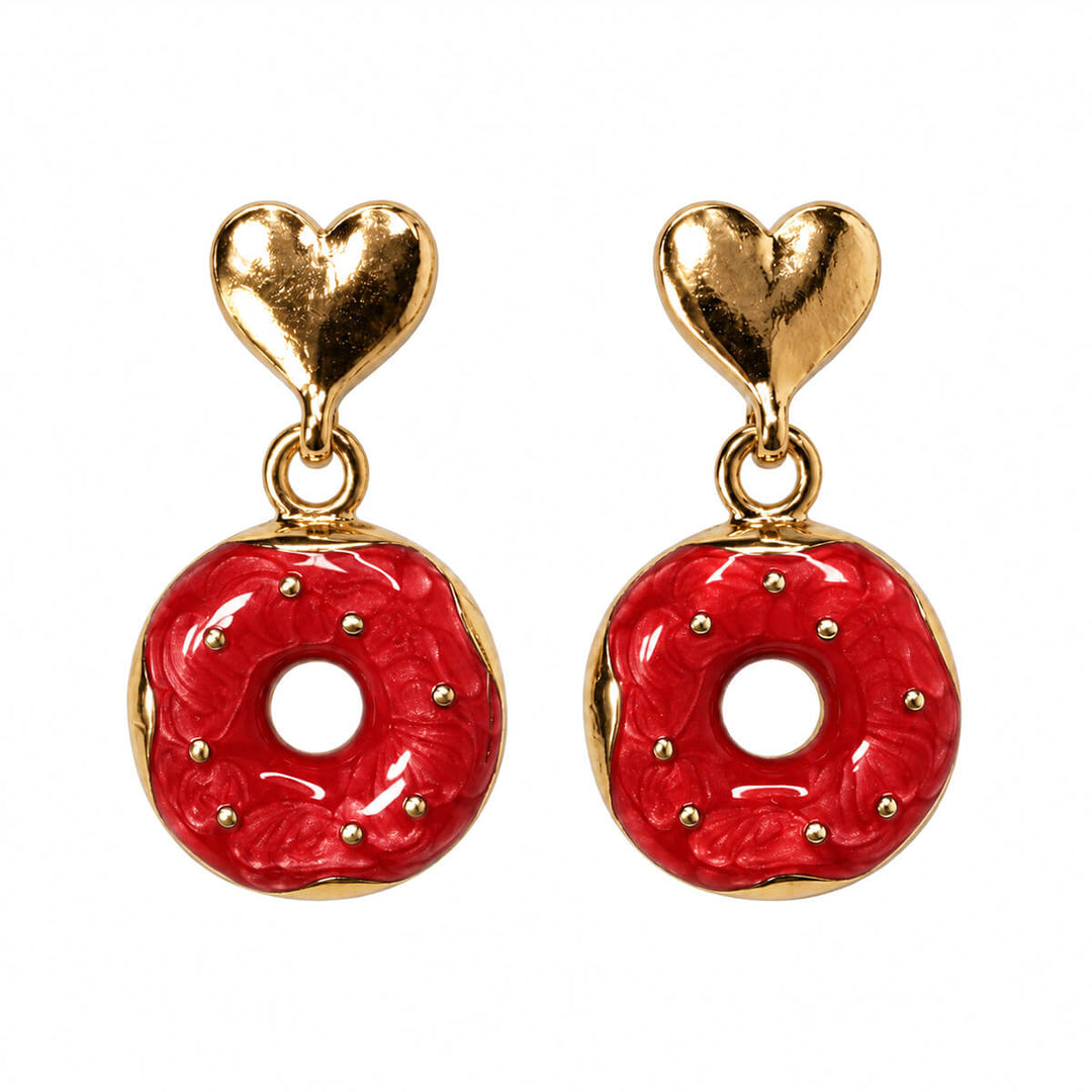 Dangling donut earrings with a heart