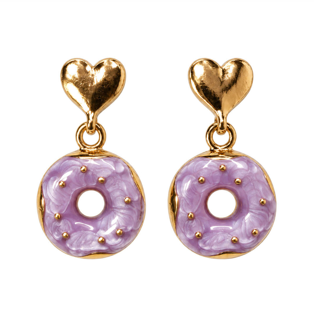 Dangling donut earrings with a heart