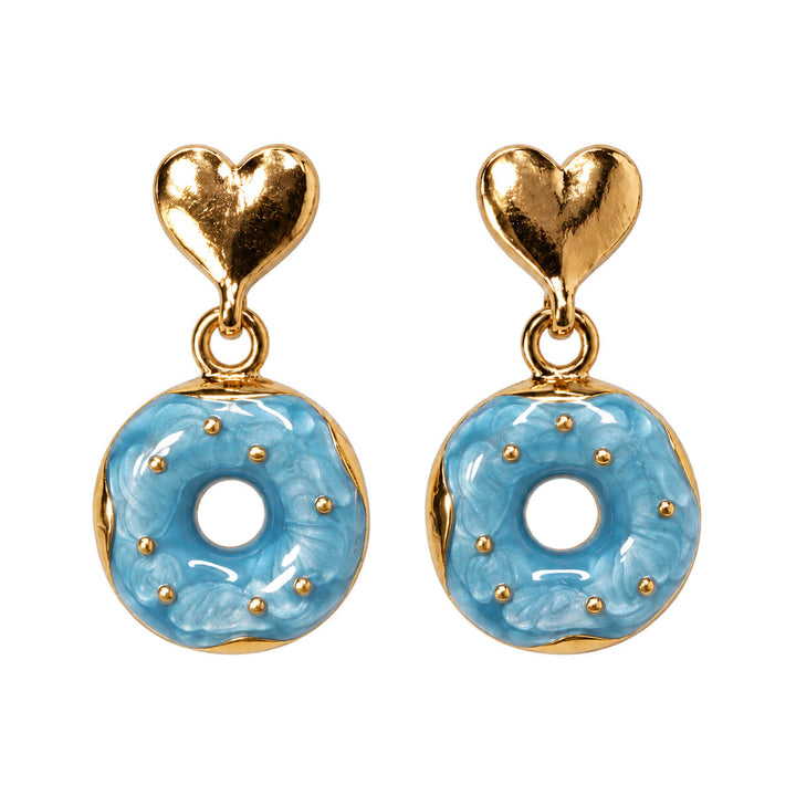 Dangling donut earrings with a heart