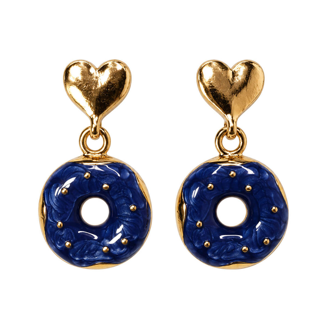 Dangling donut earrings with a heart